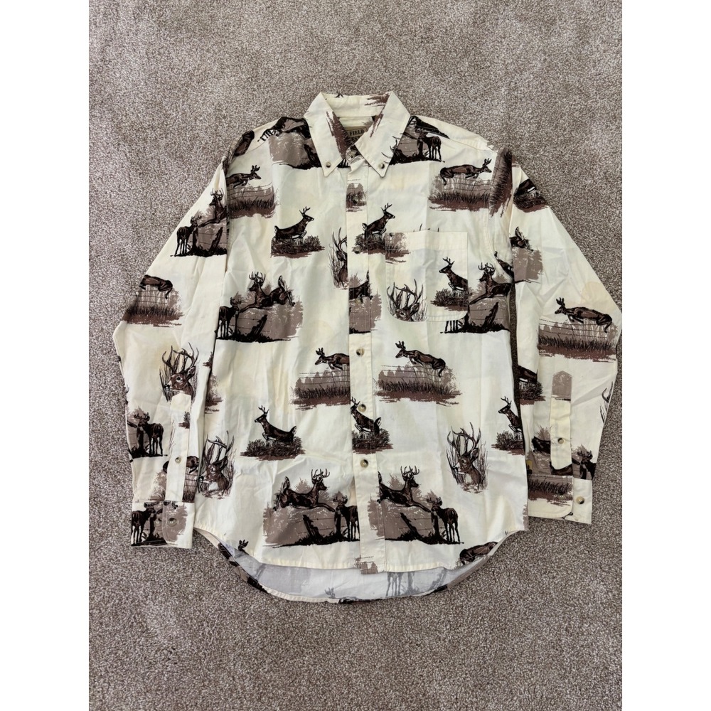 Field Tested Outdoor Life Shirt Small Ivory Deer Buck Wildlife Print Gorpcore